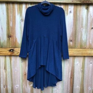 Soft Surroundings Crescent Moon Hi-Low Knit Tunic Dress Size PL Navy Long Sleeve